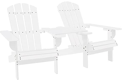 Yolola Adirondack-Stühle mit Teetisch Adirondack Stuhl Weiß Gartenstuhl Holz Relaxsessel Adirondack Gartenstuhl Deckchair Balkonstuhl Gartenliege Massivholz Tanne
