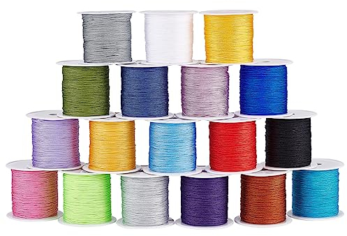 PH PandaHall 360m Nylonschnur, 18 Farben 0.4mm Perlenschnur Armbandschnur Chinesische Knotenschnur für Schmuckherstellung Makramee Freundschaftsarmbänder Weihnachtsschmuck