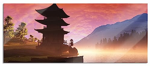 Pixxprint Glasbild Panorama, Wandbild aus Echtglas, Chinesisches Haus, 100x40 cm, inkl. Aufhängung und Abstandshalter