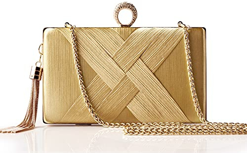 BABEYOND Bolsos de mano con colgante de borla para mujer - Bolso de noche con colgante de borla para novia, fiesta de graduación, boda, Gold, Talla única