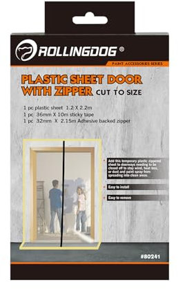 ROLLINGDOG Door Covers Dust Barrier with Zip Cut to Size - Construction Plastic Drop Cloth Zipper Door for Wall and Room Temporary Painting Protection