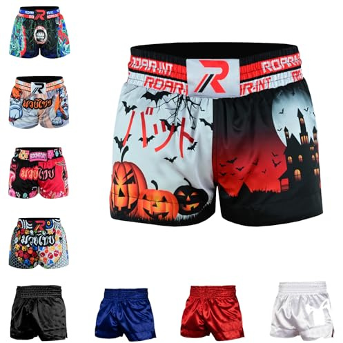 ROAR-INT Kid's Muay Thai Shorts Martial Arts MMA Kickboxing Shorts for Boys Girls Boxing Trunks Shorts (US, Alpha, Medium, Regular, Halloween, Regular Fit)
