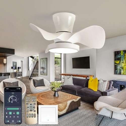 Caufloce Piccolo Lampadario Con Pale Ventilatore Moderno Timer Reversibile Lampadario Con Ventilatore Da Soffitto 6 Velocità Dc Dimmerabile Pale Da Soffitto Con Luce Per Camera Salotto-white