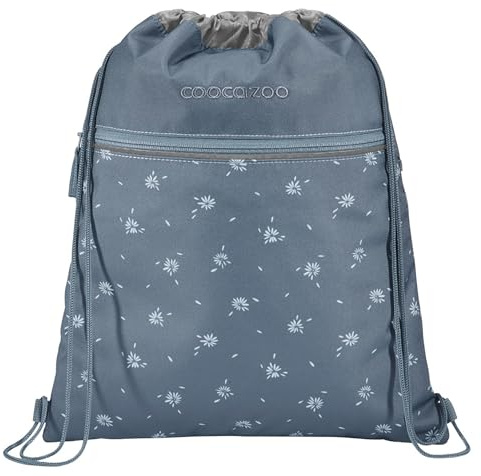 coocazoo Turnbeutel „Bloomy Daisy”, hellgrau, mit Reißverschlussfach und Kordelzug, reflektierende Elemente, Schlaufen zur Befestigung am Schulrucksack, 10 Liter, ab der 3. Klasse