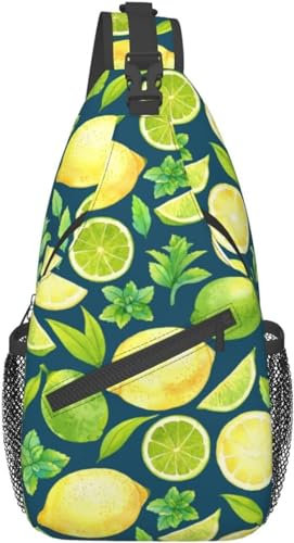 Bolso bandolera para hombre y mujer, con correa ajustable, color lima, verde lima, verde lima, menta, para viajes, senderismo, mochila de hombro con correa ajustable, Limón Lima Menta Azul, Talla