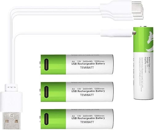 Batteria USB AA 1 5 V / 2600MWh Litio AA Batterie Ricaricabili AA Oltre 2 Ore Ricarica Rapida Con Cavo USB A 4 In 1 (batteria A 4 Pacchi AA)