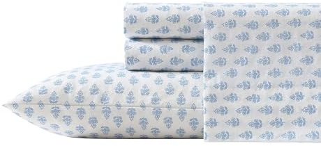 Laura Ashley - Queen Sheets, Cotton Percale Bedding Set, Lightweight & Breathable Home Decor (Francesca Blue, Queen)