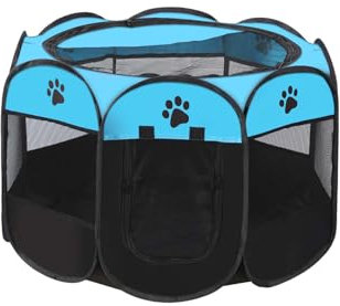 Xafrstyu Tragbarer Haustier Hundezaun, Laufstall Hund Produkte für den Innen und Außenbereich, Wasserdichtes Oxford-Tuch Welpenlaufstall, Geeignet für Kleine Katzen, Hunde, Kaninchen (L,Blau)