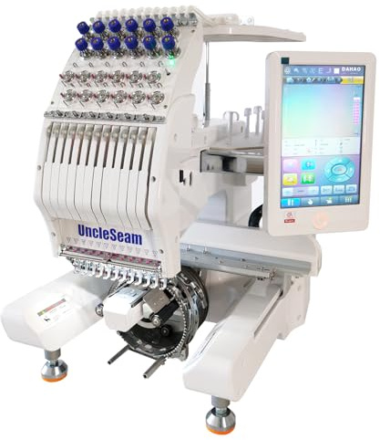 Comstroll Máquina de bordar compacta con 15 agujas, velocidad máxima 1200 SPM, pantalla táctil de 10 pulgadas, área de bordado de 8 x12, para plato, sombrero, camiseta, etc. (15 agujas), estándar