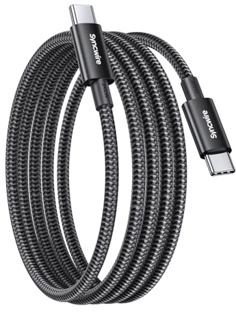 Syncwire Cable USB C a USB C, 2M de Cable Cargador USB C Trenzado de Nylon, 240W (48V*5A) Tipo C de Carga Rápida para iPhone 15/15 Pro, MacBook Pro, Samsung Galaxy S23 y Más