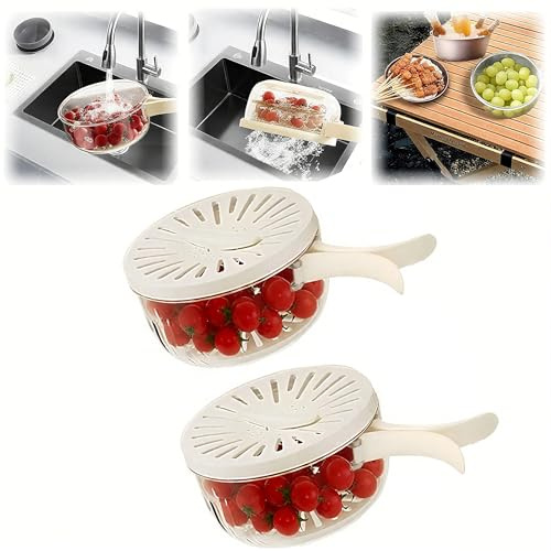 2 Pezzi Multifunzionali Ciotola per Lavaggio Frutta con Colino, 2 in 1 Cesto di Scolo e Contenitore per Frutta con Colino e Coperchio, Ciotola per Lavaggio Frutta per Cucina, Frigorifero, Picnic e