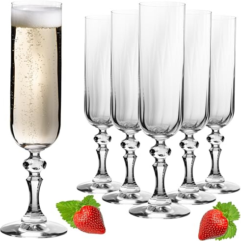 IMPERIAL glass geriffelte Sektkelche 200ml (max 250ml) 'Prag' Set 6-Teilig Sektgläser aus Crystalline Glas Spülmaschinenfest