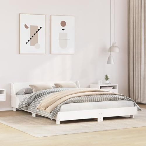 Buzaza Massivholzbett ohne Matratze Weiß 140x190 cm Holz Bett Massivholzbett Bed Frame Bettgestell Bett Holz Kiefernholz - 850741
