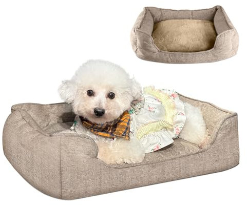 EvcgoX Hundebett Kleine Hunde, rutschfeste Hundebetten 61×48×18 cm, Flauschig Hundekorb Hundekörbchen, Hundesofa mit Doppelseitigem Hundekissen für Hunde und Katzen, Braun