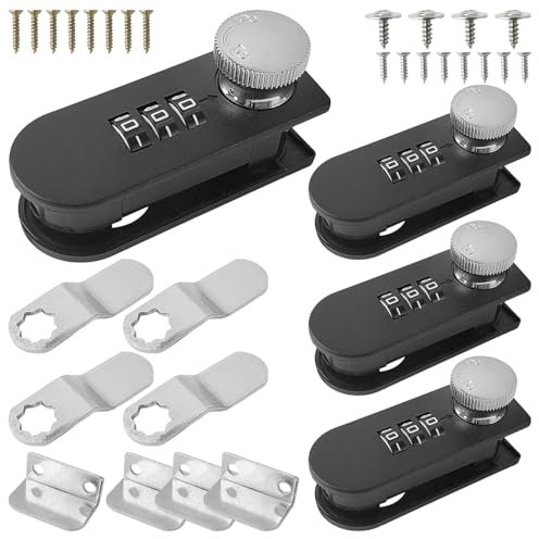 4 Pezzi Serrature con Combinazione, Codice di Composizione a 3 Cifre Serratura Armadietto, Non è Necessario Portare con sé una Chiave, Adatta per Cassette Degli Attrezzi, Armadietti, Cassetti, Ecc