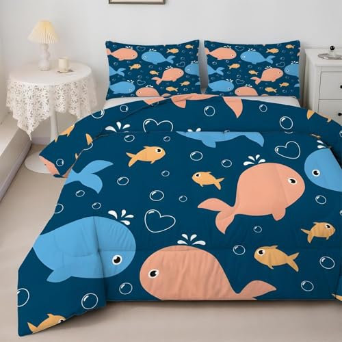TMMDH Bettdecke 200x220 Ohne Bezug Nutzbar, Fisch Und Waldruck Bettdecken Waschbar Ganzjahresdecke Kinder 4 Jahreszeiten Steppdecke, Bettzeug Microfaser mit 2 Kissenbezug für Sommer Winter Doppelbett