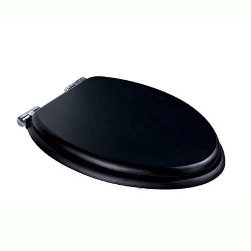 Wooden V Shaped Toilet Seat Quiet Close Quick Release Easy Installation for Wood Toilets Black Color