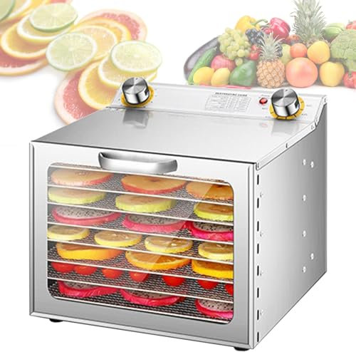 Essiccatore per alimenti a 6/8 vassoi, essiccatore per alimenti in acciaio inossidabile con timer regolabile da 30 a 90 °C e 12 ore, essiccatore per pesce, frutta, verdura, erbe aromatiche(8-Trays)