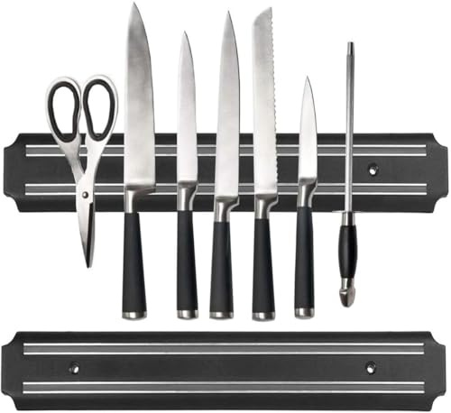 Magnetic Knife Holder Wall Mounted – Strong Magnetic Knife Strip for Kitchen, Utensil Organizer Tool, Durable & Stylish Black Rack – 20cm, 33cm, 55cm – Knife Storage for Home & Restaurant (20CM)