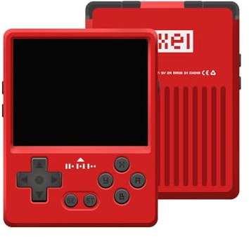GKD Pixel 2 Console Metal Retro Game Player, Preinstalled 64GB TF Card, 1800mAh Battery, 2.4-inch IPS Screen, Aluminum Body (Red, 64GB)