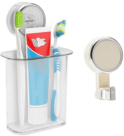 APOMOONS Suction Toothbrush Holder, Toothbrush Organizer, Wall Mounted No Drilling Waterproof Electric Toothbrush for Toothpaste Razor, Toothbrush Stand for Bathroom, Kitchen