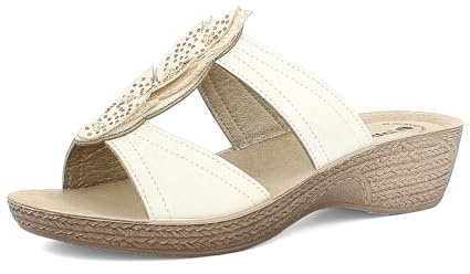 inblu Femme Ciabatte Donna A Doppia Fascia Con Decoro A Foglie, Plantare in Vera Pelle, Leggero Tacco Multiprise, Blanc, 39 EU