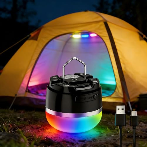 LED Camping Lantern, 8000mAh Rechargeable Camping Tent RGB Light with 13 Light Modes, 6 Brightness Adjustable Tent lamp, Waterproof Emergency Hanging Light for Hurricane, Power Outages