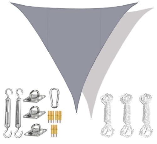 XQKXHZ Tenda a Vela Triangolare, Vela Ombreggiante con Kit Fissaggio, Vela da Sole per Esterno Impermeabile, Vela Parasole con Protezione UV 95% per Giardino, Balcone, Piscina,Grigio,5x5x5m