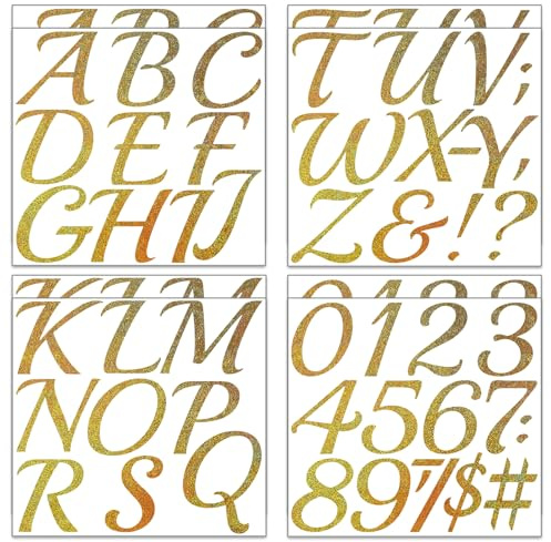 8 Blätter Glitzer Gold Buchstaben Aufkleber Groß(7.5 cm), Selbstklebende Wasserfester Buchstaben Zahlen Aufkleber,Vinyl Alphabet Stickers für Draußen Drinnen Dekoration Geburtstag