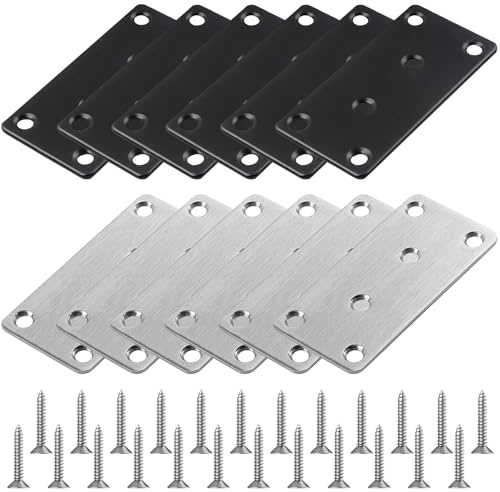 12Pcs Flat Brackets for Wood, Mending Plates 80 × 40mm Sleeper Brackets Heavy Duty Flat Joining Plates Metal Plate for Furniture Fence Post Repair