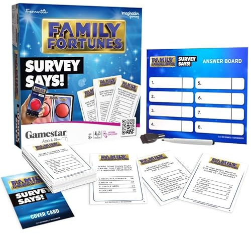 FAHAAM Imagination Gaming Family Fortunes Survey Says Board Card Game, Fun Family Party Quiz game with 100 Questions/Scoreboard/Marker & Cards, Interactive Night Entertainment Game for Kids (Blue)