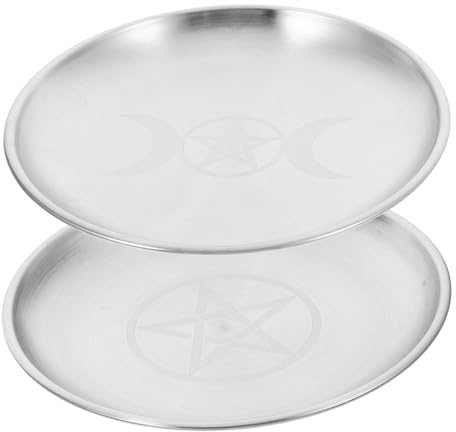 ZUNOXAZ Vassoio Rituale Pentagramma in Ferro, Ciotola Ignifuga per Offerte e Bruciatore di Incenso, Piatto Decorativo Espositivo per Gioielli e Cristalli, Set 2 Pezzi per Uso Sciamanico e Wicca