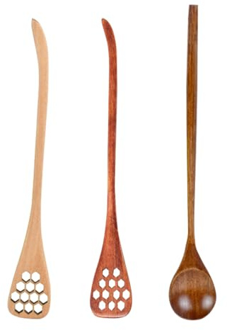 Kasmole Cucharón para Miel,Cuchara Mezcladora De Madera con Mango Largo 3 Unidades | Utensilio Multiusos para Remover Café Y Dosificar - Regalo Bodas Picnics Favor Fiestas