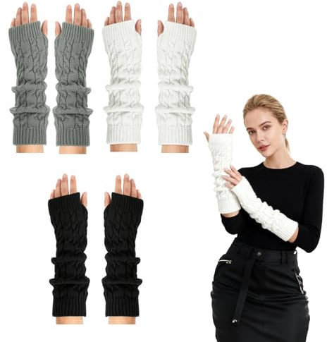 3 Pairs Arm Warmers, Mitten Gloves Arm Fingerless Sleeves with Thumb Hole