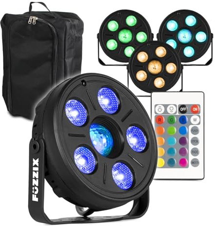 Fuzzix Party Lighting System – 4X Par Can Disco Lights with RGB Jelly Ball Effect & GearSak DJ Equipment Bag, LED Wash & Effects Pack for DJs, Bands, Events, Home Parties
