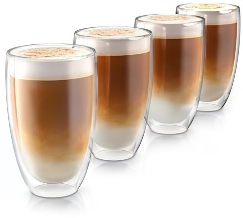 Arendo - doppelwandige Trinkgläser 450ml mit Henkel - Latte Macchiato Cappuccino Tee - 4er Set – Doppelwandglas - Thermotassen - spülmaschinengeeignet - Teetasse Kaffeetasse - Thermogläser