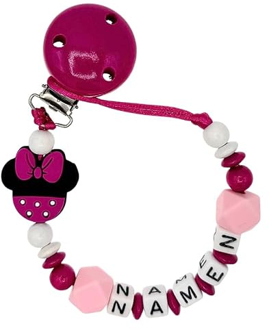 Nuckelkette mit Namen  MAUS  in verschiedenen Farben/Baby/Unisex/Personalisiert/HANDMADE (Dunkelpink Rosa Weiß)