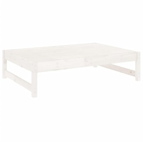 zylophax Gartenhocker Weiß aus massivem Kiefernholz 120x80 cm Sitzmodul für Outdoor, modular erweiterbar, wetterfest für Terrasse, Balkon, Veranda, kombinierbar mit Loungesofa Elementen