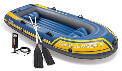 Intex 68370EP Challenger 3 Inflatable Boat Set: Includes Deluxe 48in Boat Oars and High-Output Pump - Triple Air Chambers - Welded Oar Locks - 3-Person - 660lb Weight Capacity