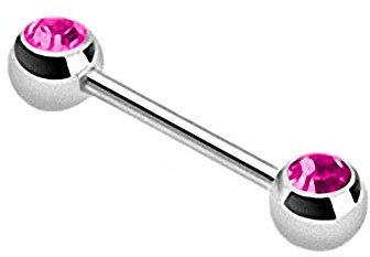Taffstyle® Piercing - Brust Nippel Intimpiercing Hantel Doppel Front Kristall Kugel in verschiedenen Farben - 1,6mm x 16mm x 6mm - Pink