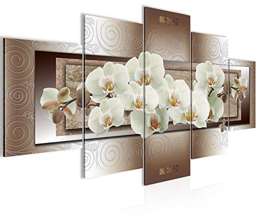Runa Art - Bilder Blumen Orchidee 200 x 100 cm 5 Teilig XXL Wanddekoration Design Beige Braun 205451c