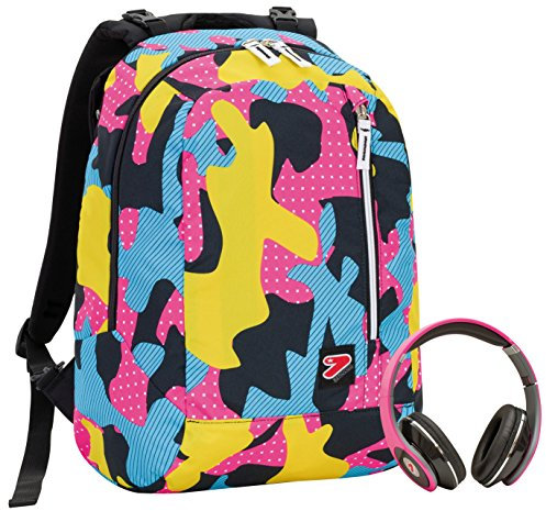 Seven Zaino Reversibile The Double, Camouflage, Rosa, Con Cuffie Stereo, 27 Lt, 2in1, Scuola & Tempo Libero