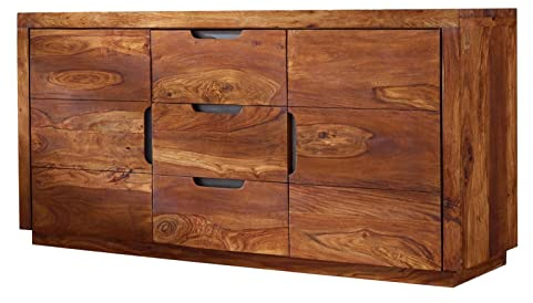 MASSIVMOEBEL24.DE Sideboard Sheesham Dunkelbraun lackiert Duke #125