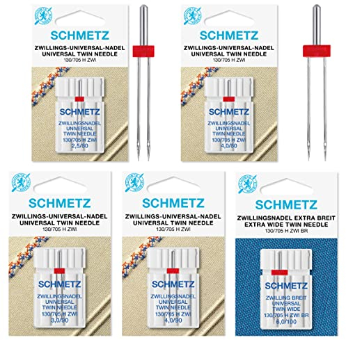SCHMETZ: 5 Zwillingsnadeln - Nähmaschinen Nadel 130/705 - Universal - Flachkolben