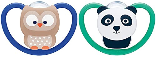 NUK Space Babyschnuller 18-36 Monate, Schnuller mit extra großen Öffnungen für empfindliche Haut, BPA-freies Silikon, Löwe, 2 Stück