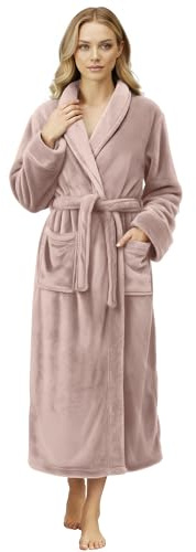 NY Threads Premium Womens Robe, Plush Fleece Long Bath Robe for Women, Fluffy Soft Women's Bathrobe, Large, Taupe