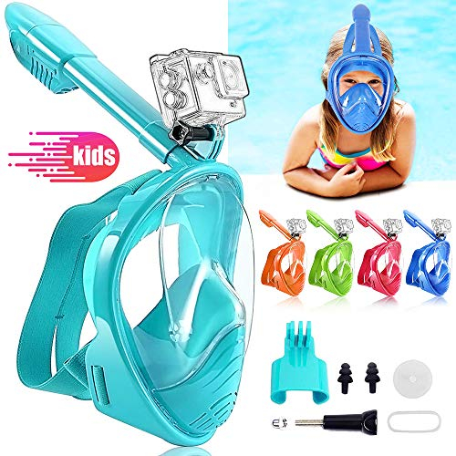 HINATAA - Maschera da snorkeling per bambini, con vista panoramica a 180° e respirazione libera, integrale anti-appannamento e anti-perdite, adatta per bambini dai 4 ai 15 anni (blu scuro)