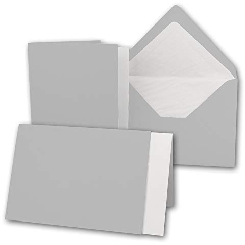 50x Karten-Set DIN B6-12 x 17 cm - 120 x 170 mm - Falt-Karten mit Brief-Umschlägen & Einlege-Blättern - Gerippte Struktur Oberfläche - Silber-Grau Hell-Grau - Vintage Einladungskarten