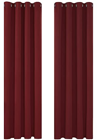 Deconovo Verdunkelungsvorhang Blickdicht Gardinen mit Ösen Wohnzimmer Winter Thermo, 114x132 cm(HöhexBreite), Rot, 2er Set