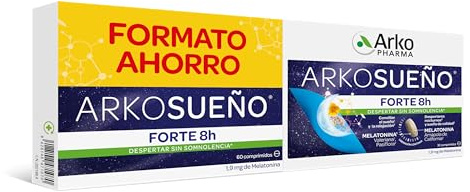 Arkopharma Arkosueño Forte 8h de Sueño FORMATO AHORRO, Liberación de Melatonina 1,9mg en 2 fases, Despertares nocturnos, Dormir Rápidamente, Complemento Alimenticio